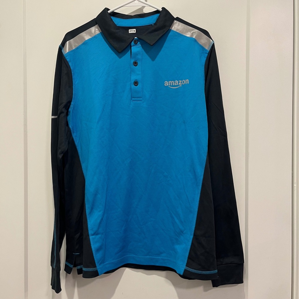 Amazon Luly Yang Mens Active Polo Shirt Long Sleeve Blue Uniform Large
